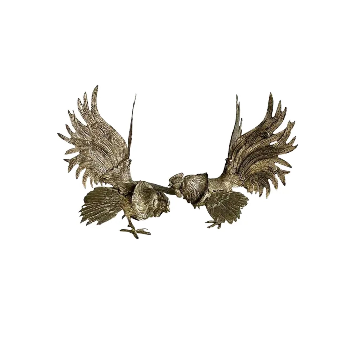 Mid-20th Century Silvered Bronze Fighting Roosters Figurines – a Pair