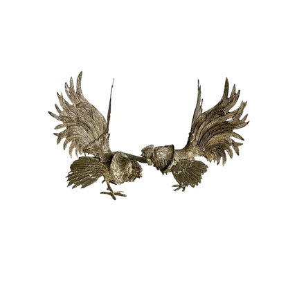 Mid-20th Century Silvered Bronze Fighting Roosters Figurines – a Pair
