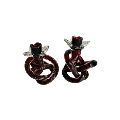 Mid-Century Hand Blown Glass Knot Candle Holders – a Pair