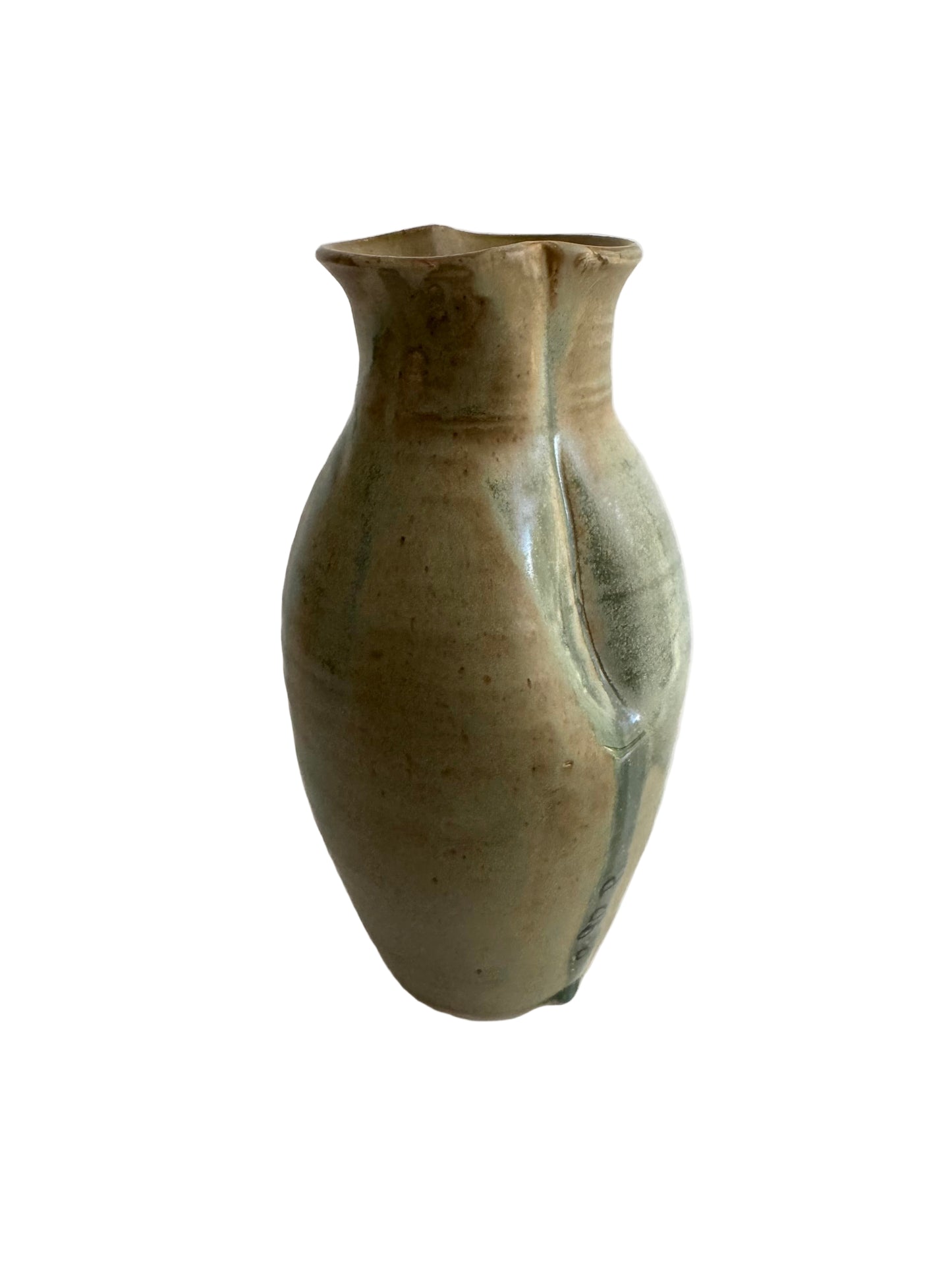 Unsigned Handcrafted Stoneware Vase with Celadon Drip Glaze