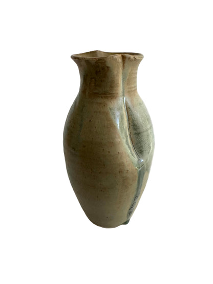 Unsigned Handcrafted Stoneware Vase with Celadon Drip Glaze