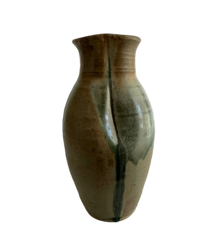 Unsigned Handcrafted Stoneware Vase with Celadon Drip Glaze