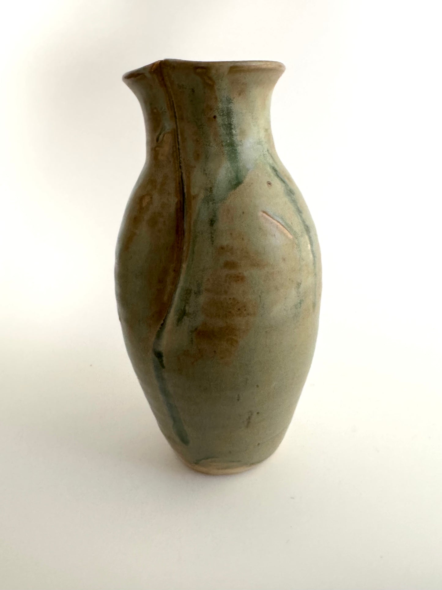 Unsigned Handcrafted Stoneware Vase with Celadon Drip Glaze