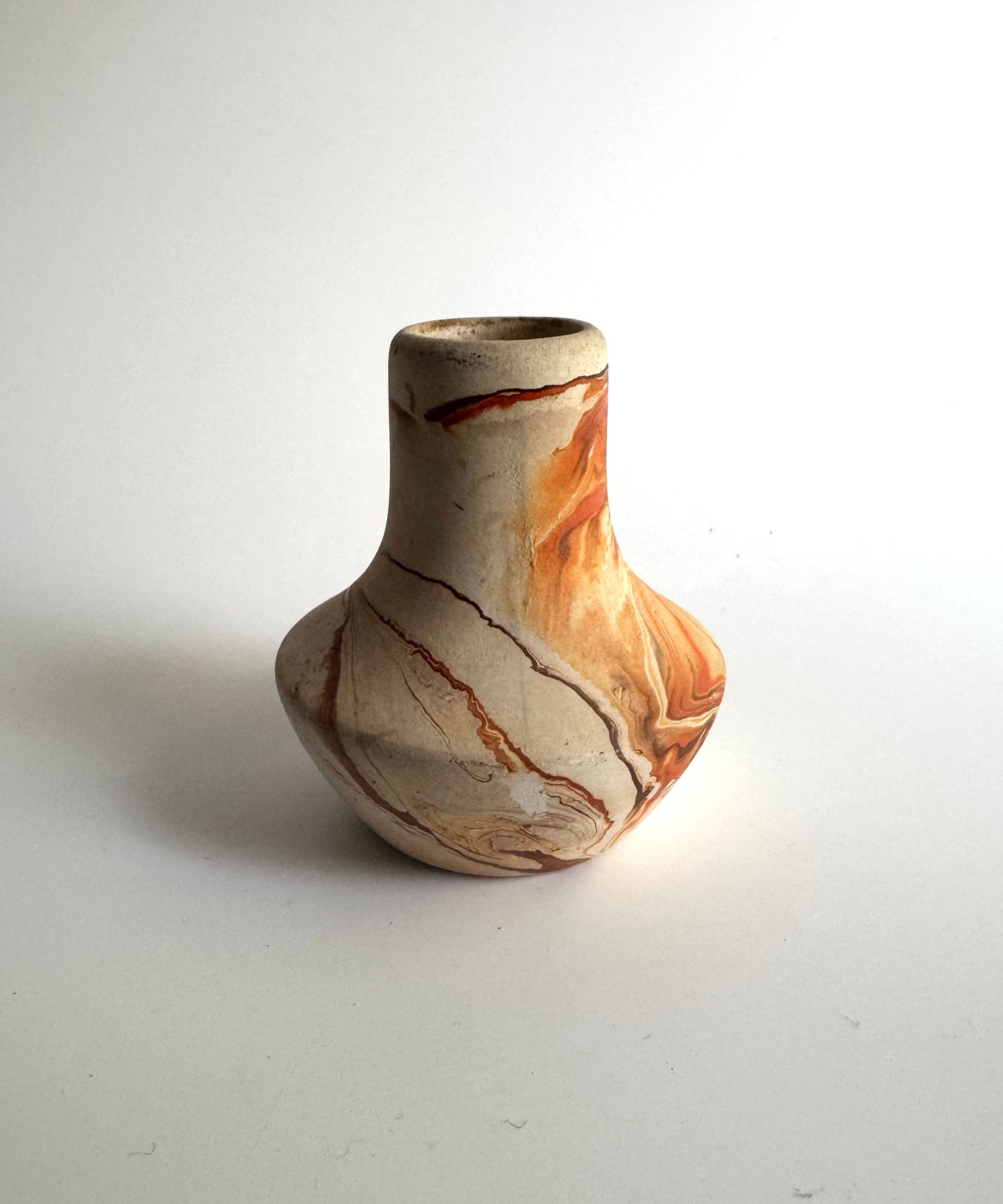 Signed Miniature Nemadji Pottery Swirl Vase