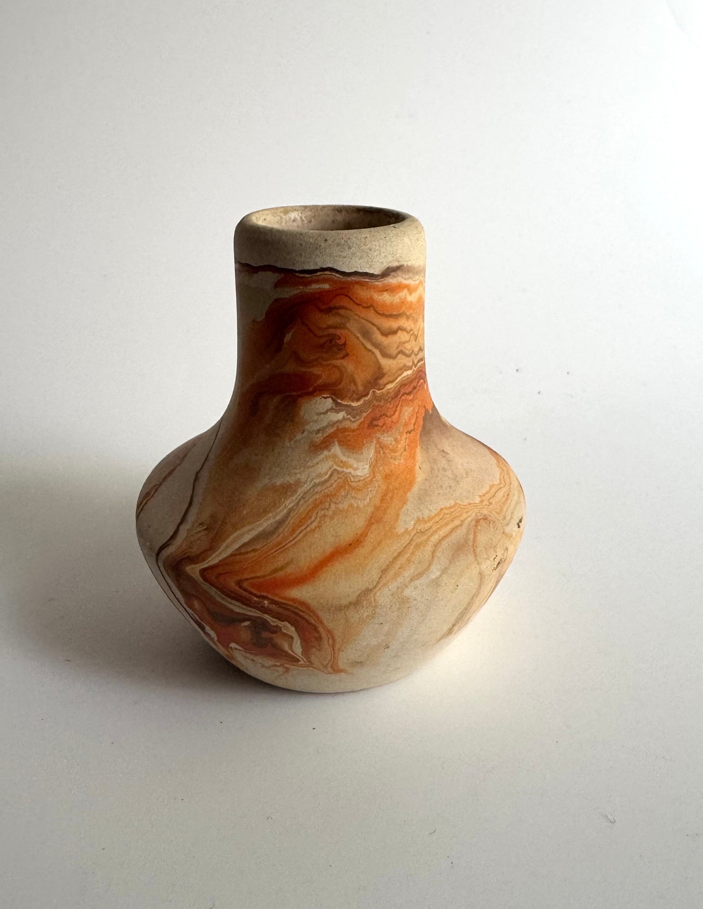 Signed Miniature Nemadji Pottery Swirl Vase