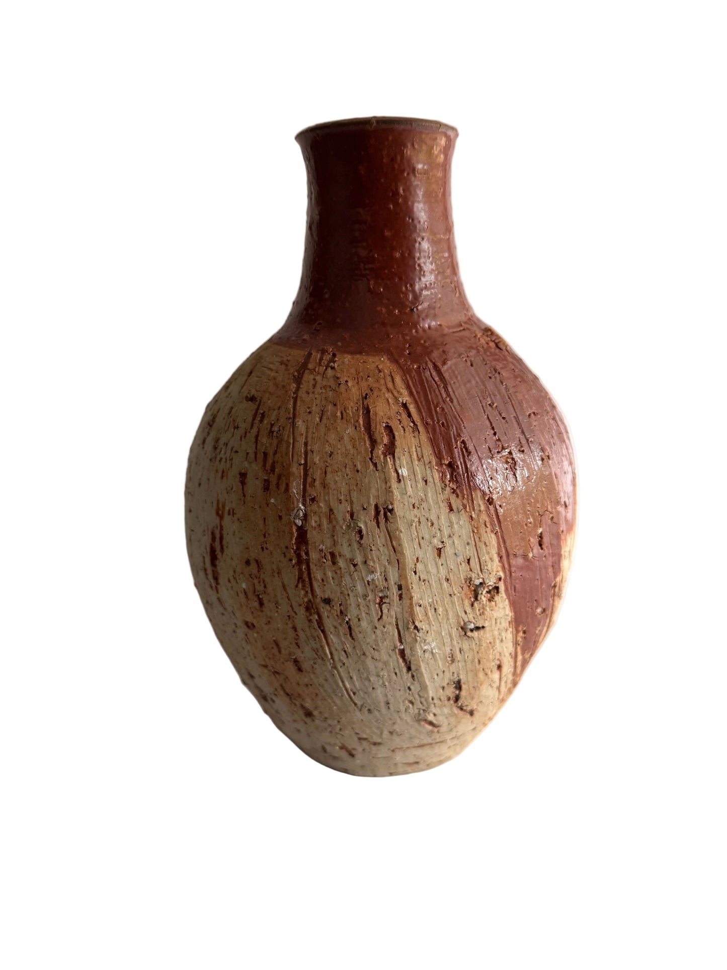Rustic Studio Pottery Vase with Two-Tone Glaze