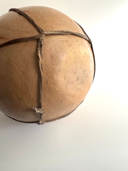 Handmade Tribal Clay Pot with Natural Pigment and Leather Detailing