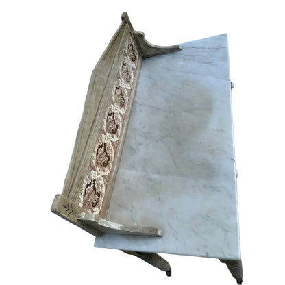 Antique Fruitwood Washstand With Carrara Marble Top and Tile Back