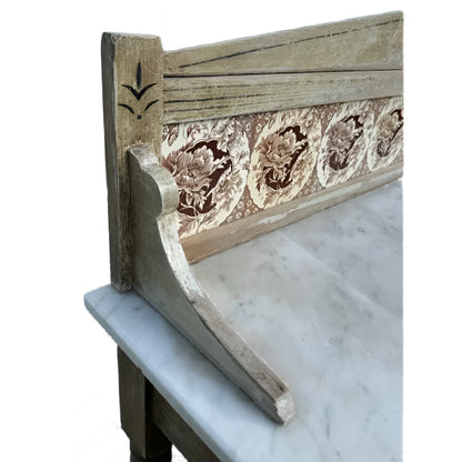 Antique Fruitwood Washstand With Carrara Marble Top and Tile Back