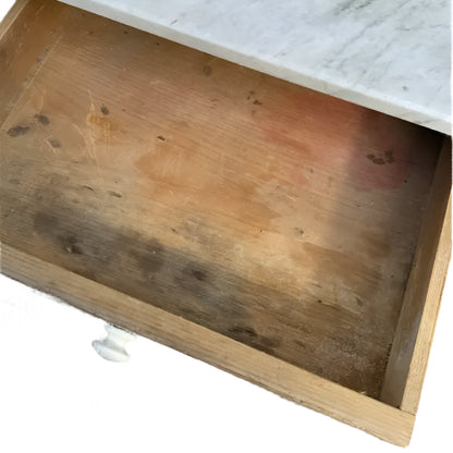 Antique Fruitwood Washstand With Carrara Marble Top and Tile Back