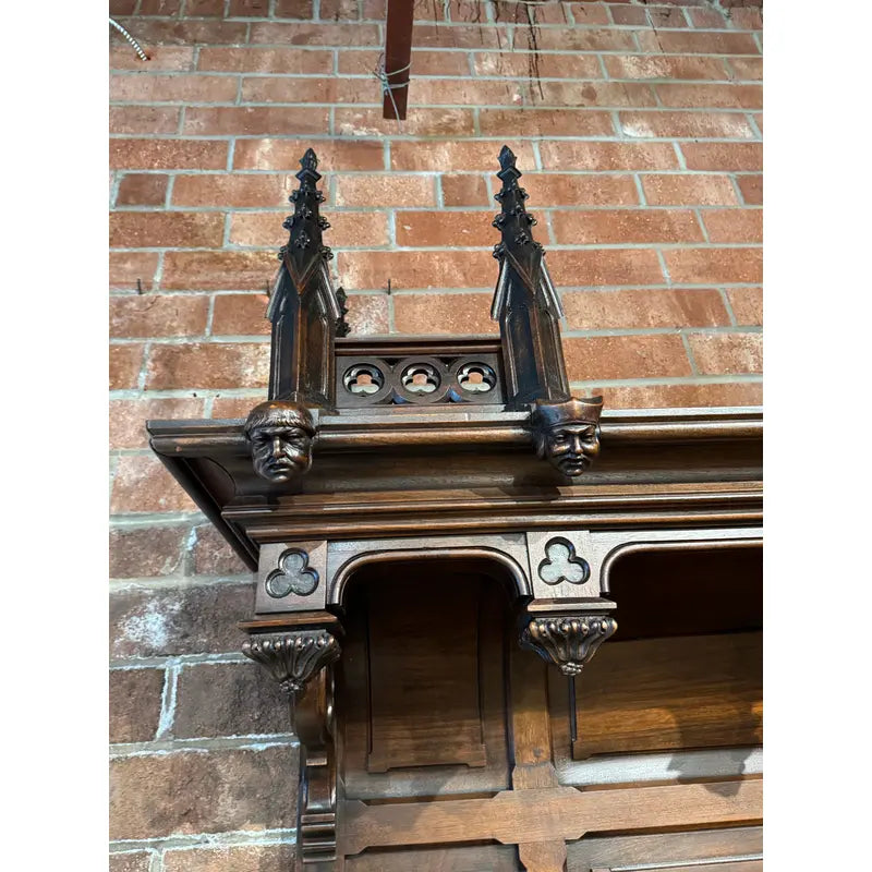 Antique Gothic Revival Solid Mahogany Cabinet