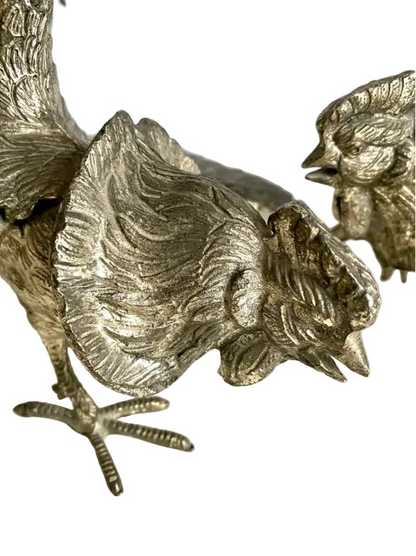 Mid-20th Century Silvered Bronze Fighting Roosters Figurines – a Pair