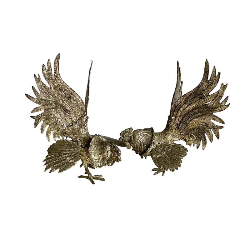 Mid-20th Century Silvered Bronze Fighting Roosters Figurines – a Pair