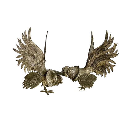 Mid-20th Century Silvered Bronze Fighting Roosters Figurines – a Pair
