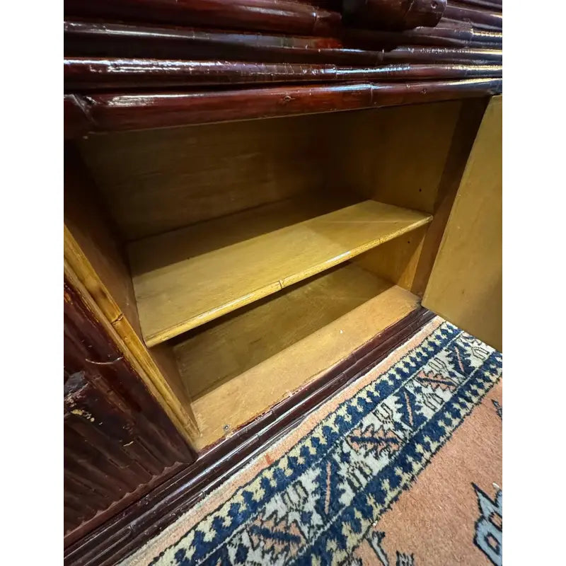 Mid-Century Asian-Inspired Bamboo Pagoda Hutch Cabinet