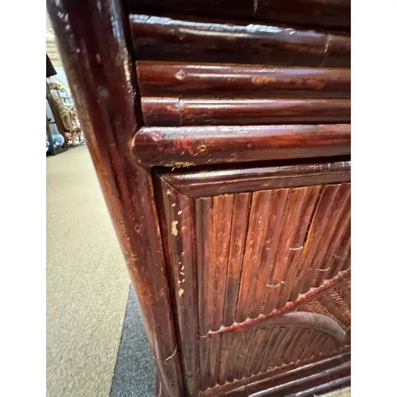 Mid-Century Asian-Inspired Bamboo Pagoda Hutch Cabinet