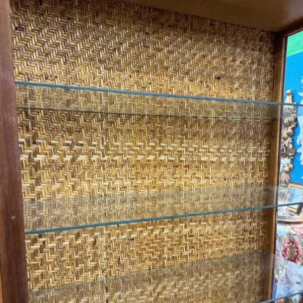 Mid-Century Asian-Inspired Bamboo Pagoda Hutch Cabinet