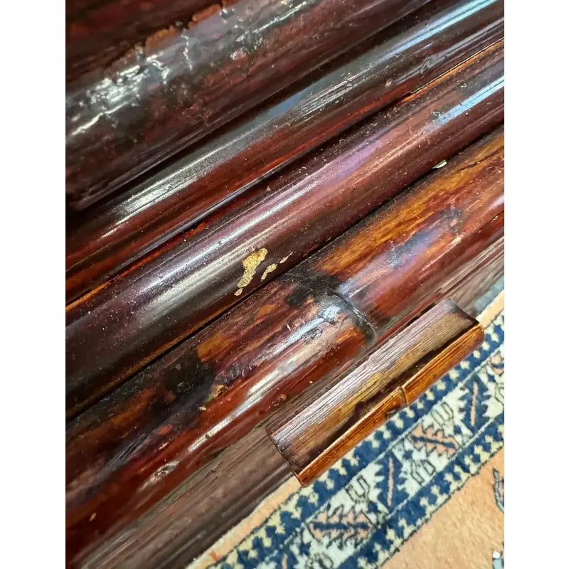 Mid-Century Asian-Inspired Bamboo Pagoda Hutch Cabinet