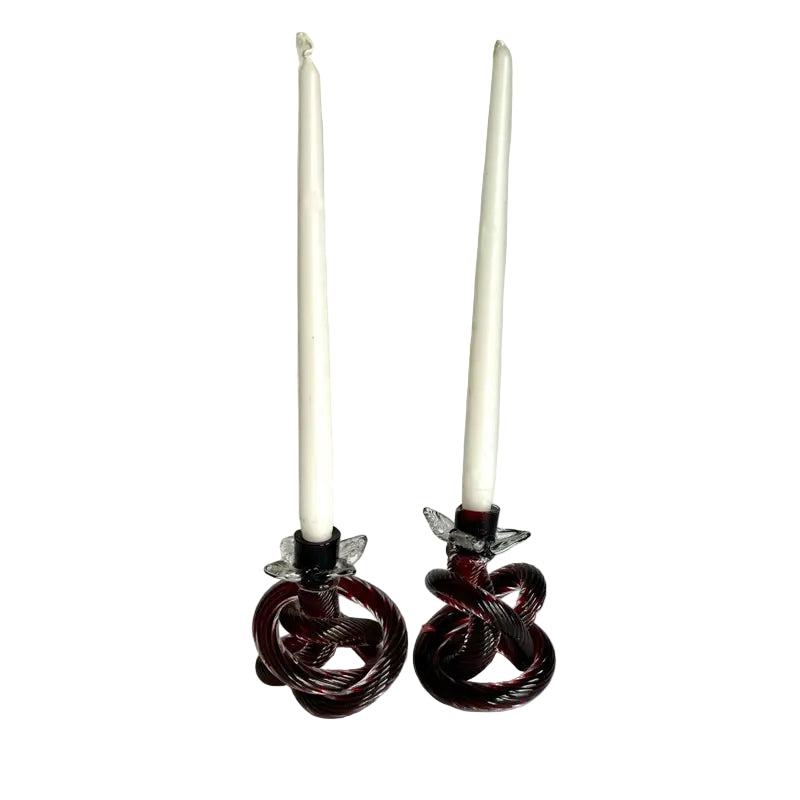 Mid-Century Hand Blown Glass Knot Candle Holders – a Pair