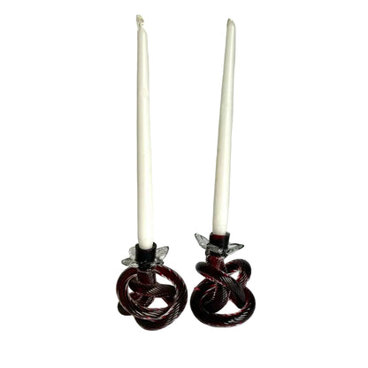 Mid-Century Hand Blown Glass Knot Candle Holders – a Pair
